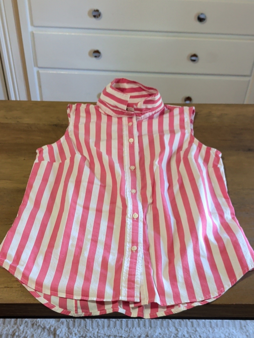 J. Crew Pink and White Sleeveless Stripe Button Down Shirt